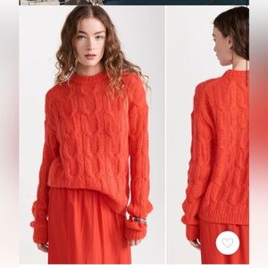 Tibi Soft Mohair Cable Crew Neck Easy Pullover